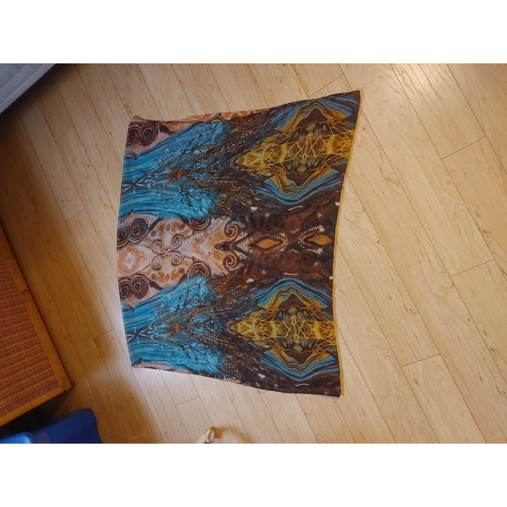 Turquoise Brown‎ Yellow orange  Infinity Scarf Shawl - Picture 3 of 5